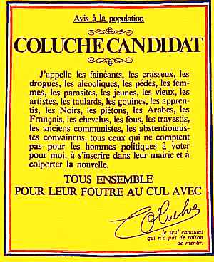 Coluche se présente mais touche a qlque chose qui ne fallait pas: la politique